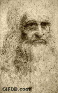 A Drawing Of Leonardo Da Vinci 'S Face With Long Hair And A Beard . GIF