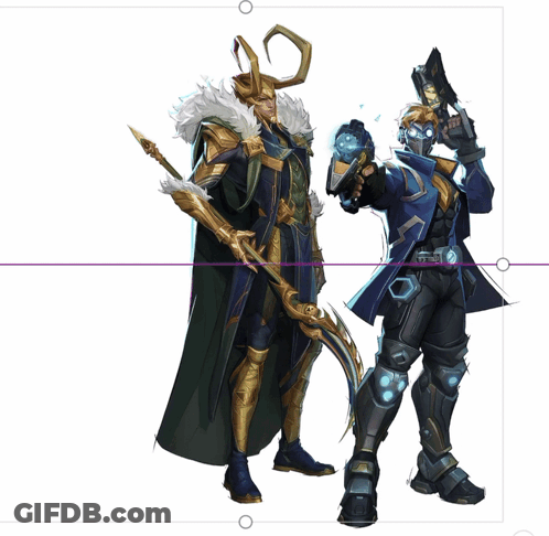 A Drawing Of Loki And Star-Lord With A Purple Line Between Them GIF