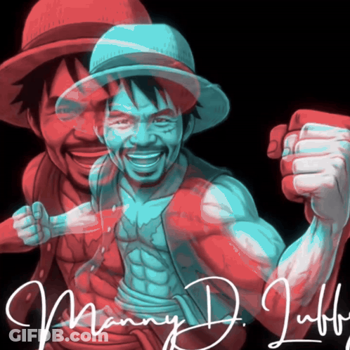 A Drawing Of Manny D. Luffy With A Hat GIF