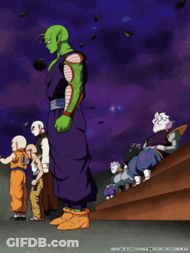 A Drawing Of Piccolo Standing Next To A Dragon Ball Character GIF