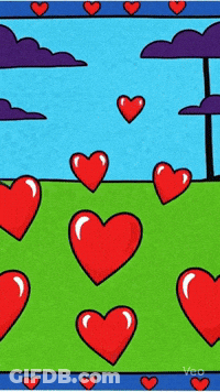A Drawing Of Red Hearts On A Green Background GIF