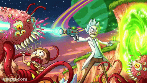 A Drawing Of Rick And Morty Fighting A Monster GIF