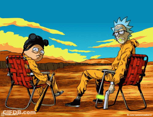 A Drawing Of Rick And Morty Sitting In Chairs GIF