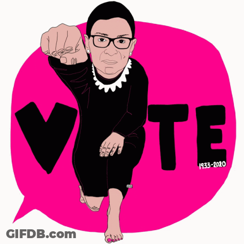A Drawing Of Ruth Bader Ginsburg With The Year 1933-2020 On The Bottom GIF