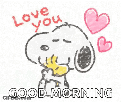 A Drawing Of Snoopy Saying `` I Love You '' And Good Morning . GIF