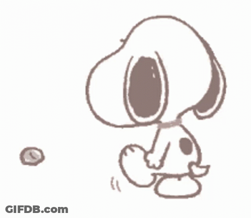 A Drawing Of Snoopy Sitting Next To A Ball On A White Background . GIF