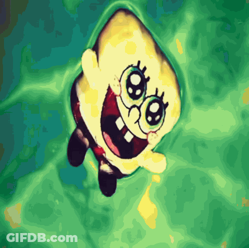 A Drawing Of Spongebob Floating In The Water GIF