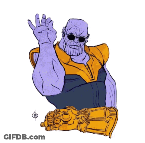 A Drawing Of Thanos Giving A Peace Sign With The Letter T On His Arm GIF