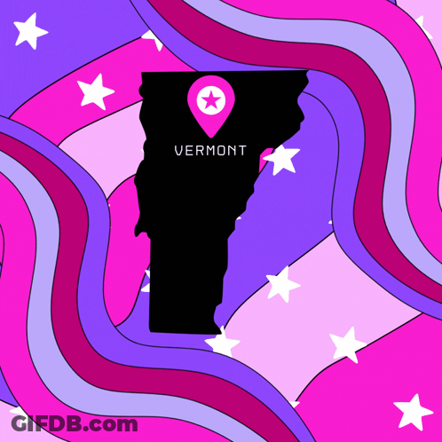 A Drawing Of The State Of Vermont With A Pink Pin On It GIF