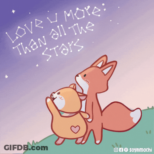 A Drawing Of Two Animals With The Words Love U More Than All The Stars Written On It GIF