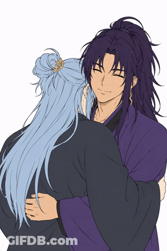A Drawing Of Two Anime Characters Hugging Each Other With Their Eyes Closed GIF