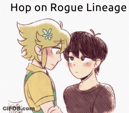 A Drawing Of Two Anime Characters With The Words Hop On Rogue Lineage GIF