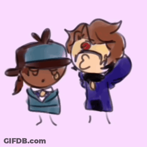 A Drawing Of Two Cartoon Characters Standing Next To Each Other . GIF