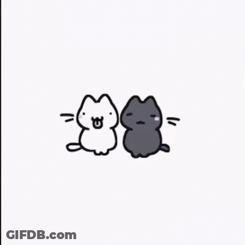 A Drawing Of Two Cats Sitting Next To Each Other On A White Background . GIF