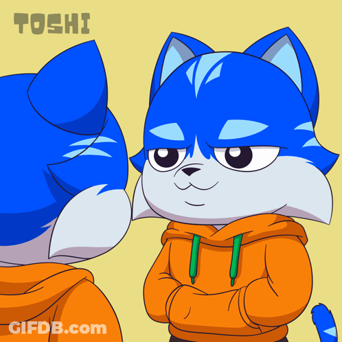 A Drawing Of Two Cats With The Word Toshi On The Bottom Right GIF