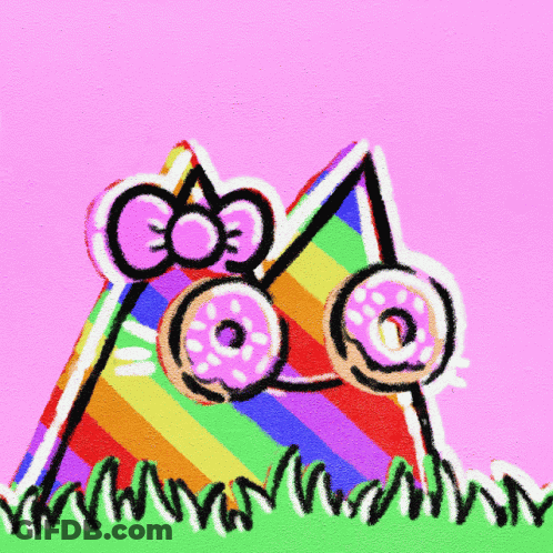 A Drawing Of Two Donuts Holding Hands With A Pink Background GIF