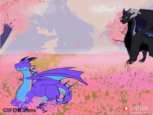 A Drawing Of Two Dragons With Voltek Written In The Bottom Right Corner GIF