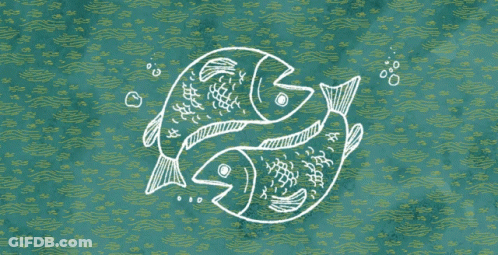 A Drawing Of Two Fish In A Circle On A Green Background GIF
