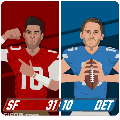 A Drawing Of Two Football Players With Sf 31 10 Det Written Below Them GIF