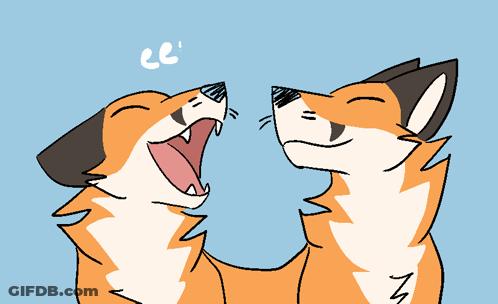 A Drawing Of Two Foxes With Their Mouths Open And The Letters Cc Above Them GIF