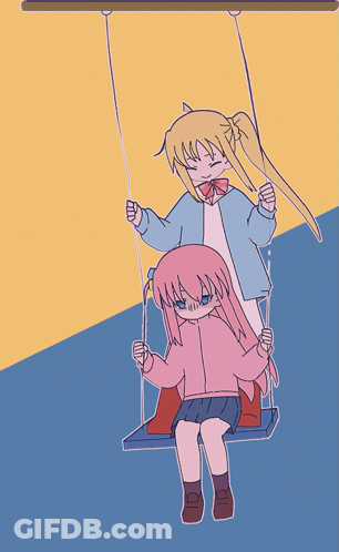 A Drawing Of Two Girls On A Swing With One Girl Sitting On The Other 'S Shoulders GIF