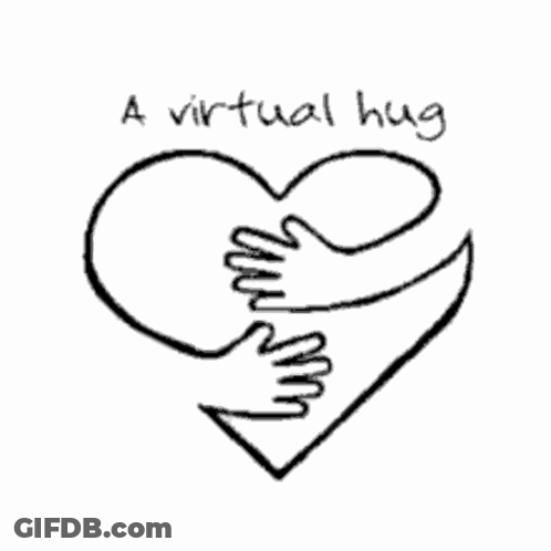 A Drawing Of Two Hands Hugging A Heart With The Words " A Virtual Hug " Below It GIF