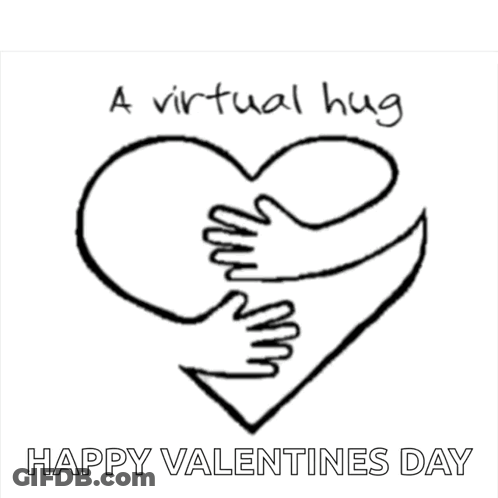 A Drawing Of Two Hands Hugging A Heart With The Words A Virtual Hug Happy Valentines Day Below It GIF