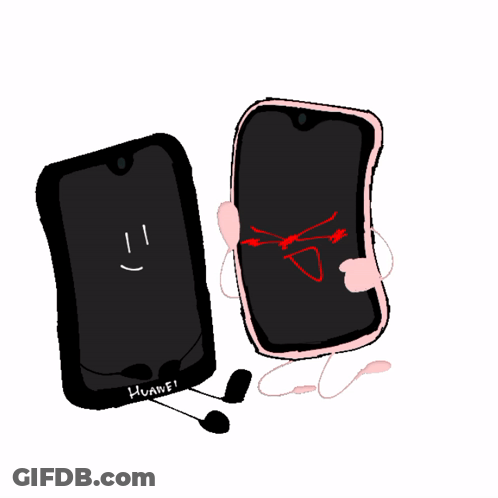 A Drawing Of Two Huawei Phones With Faces And Arms GIF