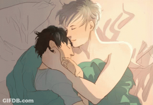 Drawing Of Two Men Hugging With Green Blanket GIF