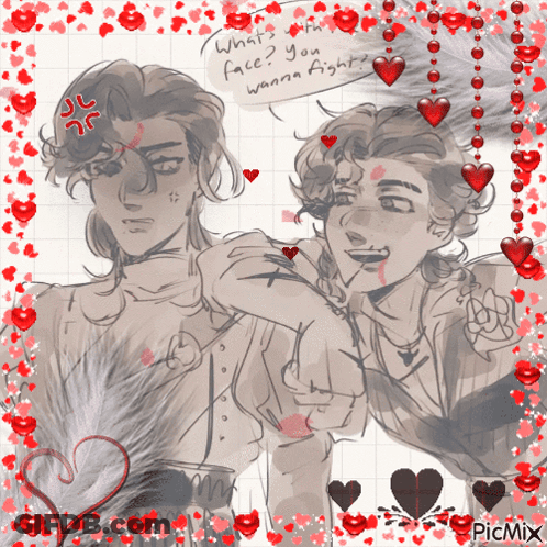 A Drawing Of Two Men With The Words What 'S Your Face You Wanna Fight Written On It GIF