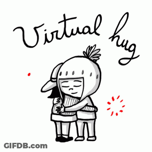 A Drawing Of Two People Hugging With The Words Virtual Hug Written Above Them GIF