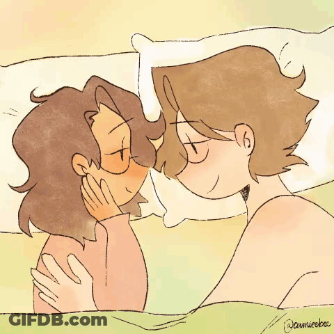 A Drawing Of Two People Kissing With The Name Jennicebee On The Bottom Left GIF