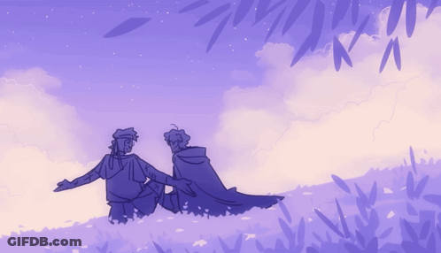 A Drawing Of Two People Sitting On A Hill Holding Hands GIF