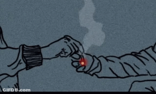 A Drawing Of Two People Smoking A Cigarette With Smoke Coming Out Of It GIF