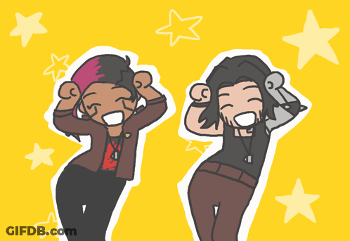 A Drawing Of Two People With Their Hands On Their Heads GIF