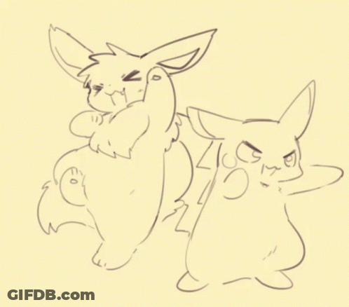 A Drawing Of Two Rabbits Standing Next To Each Other On A Yellow Background . GIF
