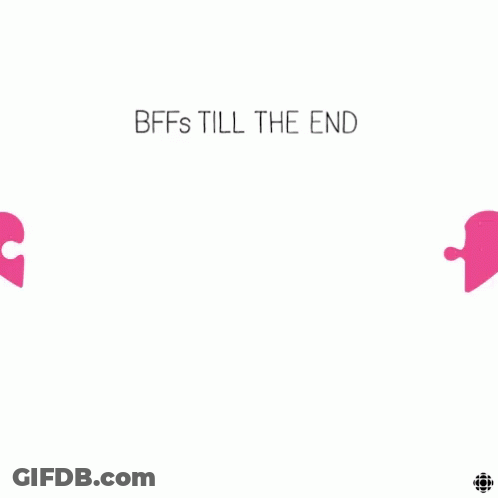 A Drawing Of Two Stick Figures Holding Pieces Of A Heart With The Words Bffs Till The End GIF