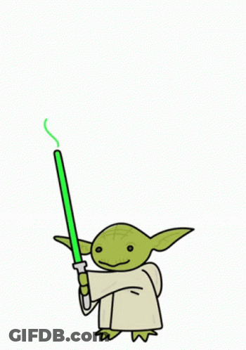A Drawing Of Yoda Holding A Green Lightsaber With The Words Yoda One That I Want Above Him GIF