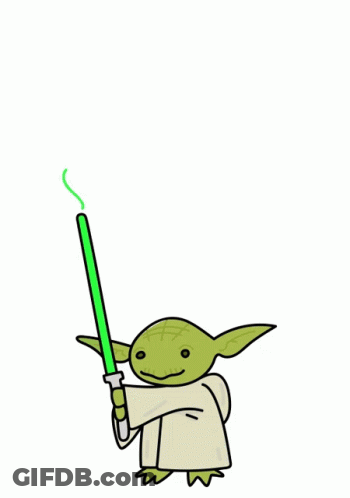 A Drawing Of Yoda Holding A Green Lightsaber With The Words Yoda One That I Want Below Him GIF