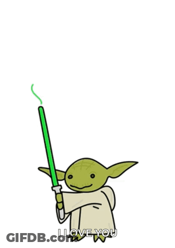 A Drawing Of Yoda Holding A Green Lightsaber With The Words " Yoda One That I Want " GIF