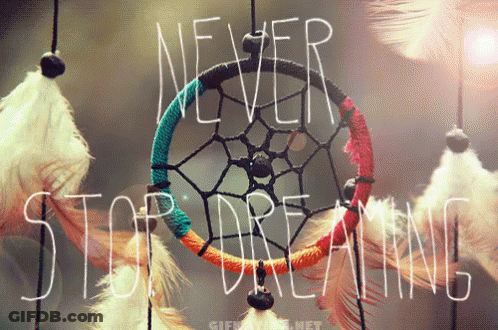 A Dream Catcher With The Words Never Stop Dreaming On It GIF