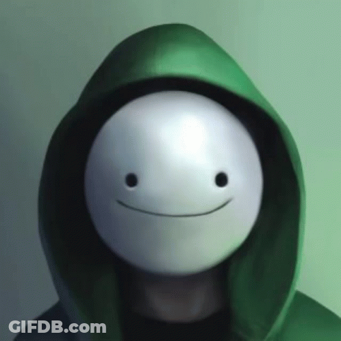 A Dream Mask Is Wearing A Green Hoodie With A Smile On His Face . GIF