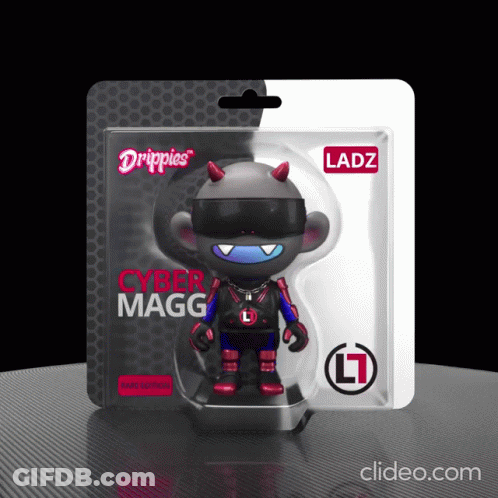 A Drippies Cyber Magg Figurine Is In A Package GIF