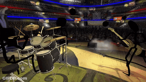 A Drum Set In A Stadium With An At & T Sign In The Background GIF