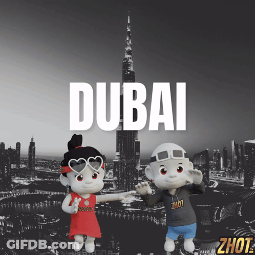 A Dubai Poster With A Boy And A Girl GIF