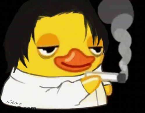 A Duck Is Smoking A Cigarette And Has The Name Nobara On It GIF