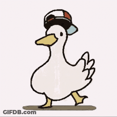A Duck Wearing A Baseball Cap Is Walking GIF