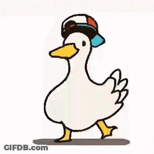 A Duck Wearing A Hat And A Mask Is Walking . GIF