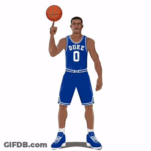 A Duke Basketball Player Holding A Basketball In His Hand GIF