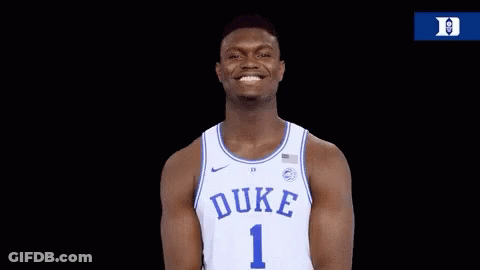 A Duke Basketball Player Is Smiling And Wearing Number 1 GIF